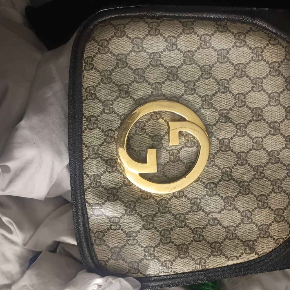 Gucci Beige and Black Crossbody Bag with Gold Accent